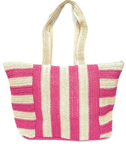 stylx Korbtaschen GESTREIFT Damen Stroh Umhängetasche Mori EIN-Schulter-Strohsack Handgewebte Basttasche Korbtasche Sommer Strand Frauen Weben Handtasche für Arbeit Reise Outdoor (fuchsia) von stylx