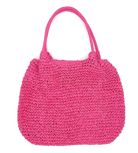 stylx Korbtaschen UNI Damen Stroh Umhängetasche Mori EIN-Schulter-Strohsack Handgewebte Basttasche Korbtasche Sommer Strand Geldbörse Frauen Weben Handtasche für Arbeit Reise Outdoor (fuchsia) von stylx