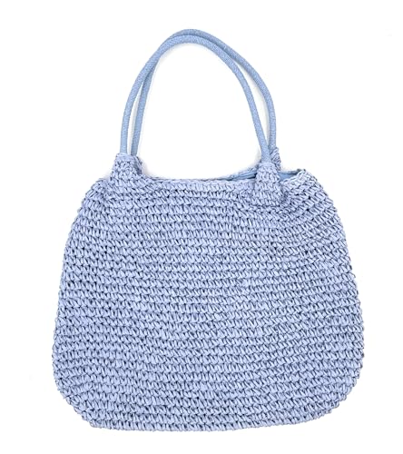 stylx Korbtaschen UNI Damen Stroh Umhängetasche Mori EIN-Schulter-Strohsack Handgewebte Basttasche Korbtasche Sommer Strand Geldbörse Frauen Weben Handtasche für Arbeit Reise Outdoor (hellblau) von stylx