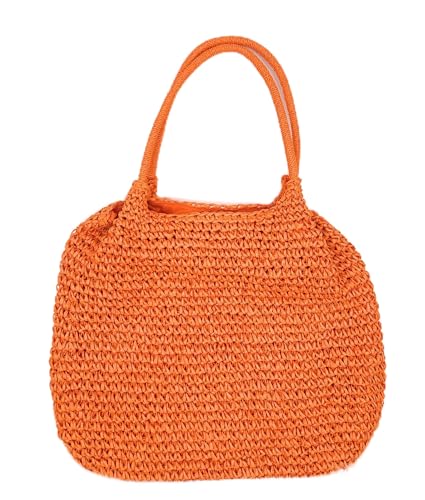 stylx Korbtaschen UNI Damen Stroh Umhängetasche Mori EIN-Schulter-Strohsack Handgewebte Basttasche Korbtasche Sommer Strand Geldbörse Frauen Weben Handtasche für Arbeit Reise Outdoor (orange) von stylx