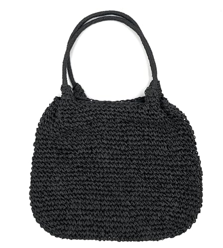 stylx Korbtaschen UNI Damen Stroh Umhängetasche Mori EIN-Schulter-Strohsack Handgewebte Basttasche Korbtasche Sommer Strand Geldbörse Frauen Weben Handtasche für Arbeit Reise Outdoor (schwarz) von stylx