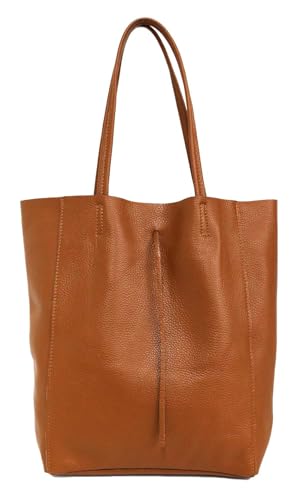 stylx Made in Italy Damen Leder Tasche XXL DIN-A4 Shopper Tote Hobo Bag Henkeltasche Handtasche Umhängetasche Ledertasche Schultertasche Large mit Innentasche aus Leder (camel) von stylx