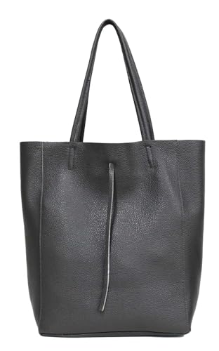 stylx Made in Italy Damen Leder Tasche XXL DIN-A4 Shopper Tote Hobo Bag Henkeltasche Handtasche Umhängetasche Ledertasche Schultertasche Large mit Innentasche aus Leder (dunkelgrau) von stylx