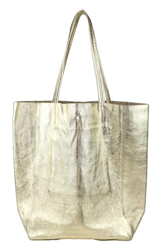 stylx Made in Italy Damen Leder Tasche XXL DIN-A4 Shopper Tote Hobo Bag Henkeltasche Handtasche Umhängetasche Ledertasche Schultertasche Large mit Innentasche aus Leder (gold) von stylx