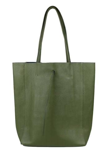stylx Made in Italy Damen Leder Tasche XXL DIN-A4 Shopper Tote Hobo Bag Henkeltasche Handtasche Umhängetasche Ledertasche Schultertasche Large mit Innentasche aus Leder (khaki) von stylx