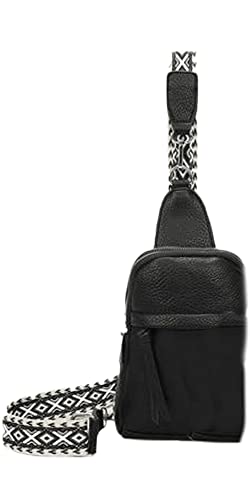 stylx Sling Bag Brusttasche, Crossbody Umhängetasche Damen veganes Leder,Schultertasche Schulterrucksack Geldbörse für Reisen/Einkaufen mit Gitarren Muster Band (schwarz2) von stylx