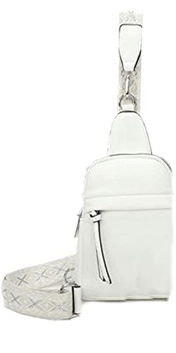 stylx Sling Bag Brusttasche, Crossbody Umhängetasche Damen veganes Leder,Schultertasche Schulterrucksack Geldbörse für Reisen/Einkaufen mit Gitarren Muster Band (weiß) von stylx