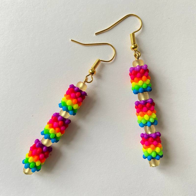 Schmuck Hängeohrring Ohrring Hänger - Lang Neon Wild Bunt Gold Frau Freundin Geburtstag Geschenk Mitbringsel Ostern Weihnacht Valentinstag von subery