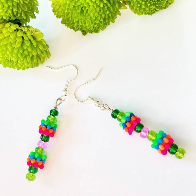 Schmuck Hängeohrring Ohrring Hänger - Lang Neon Wild Bunt Silber Frau Freundin Geburtstag Geschenk Mitbringsel Ostern Weihnacht Valentinstag von subery