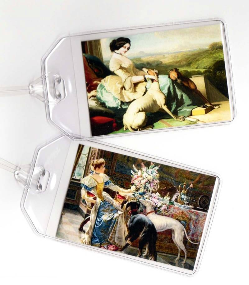 Set Mit 2 Greyhound-Gepäckanhängern - Vintage Altered Art Ladies Und Greyhound-Gepäckanhänger Set Mit 2 Greyhound-Gepäckanhängern - Vintage Altered Art Ladies Und Greyhound-Gepäckanhänger von suebero