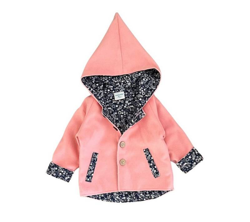 suebidou Kapuzenfleecejacke Mädchen Übergangsjacke mit Kapuzenjacke mitwachsend Fleece/Wolle rosa mit großer Zwergenkapuze, aus Fleece mit Wollanteil von suebidou