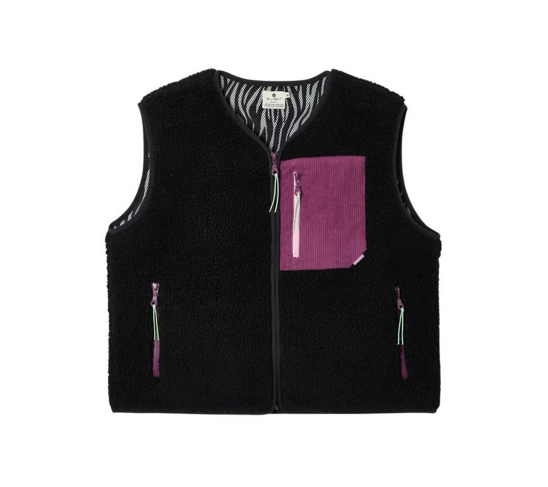 suebidou Kurzweste Stylishe Sherpa Teddyfell Damen Weste schwarz mit Farbakzenten Brusttasche in lila Kontrastfarbe, Inlay mit Zebramuster von suebidou