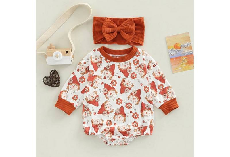 suebidou Langarmbody Strampler Body langarm für Babys mit Cartoon-Druck Clown (2er Pack Body und Kopfband) Clownmuster von suebidou