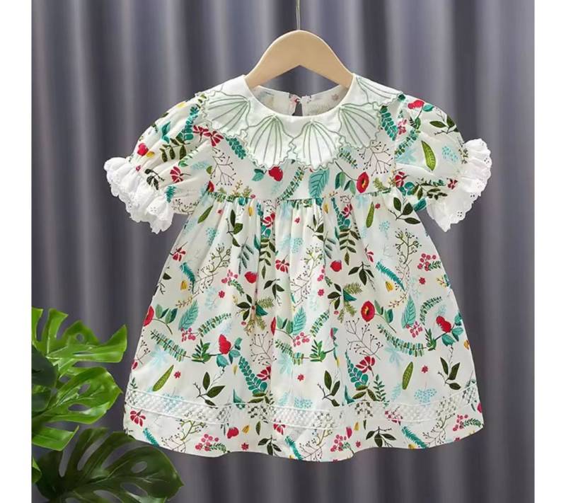 suebidou Midikleid Mädchen Sommerkleid kurzarm Blumenkleid mit Kragen und Rüschen Spitzendetails, Blumenmuster Allover von suebidou