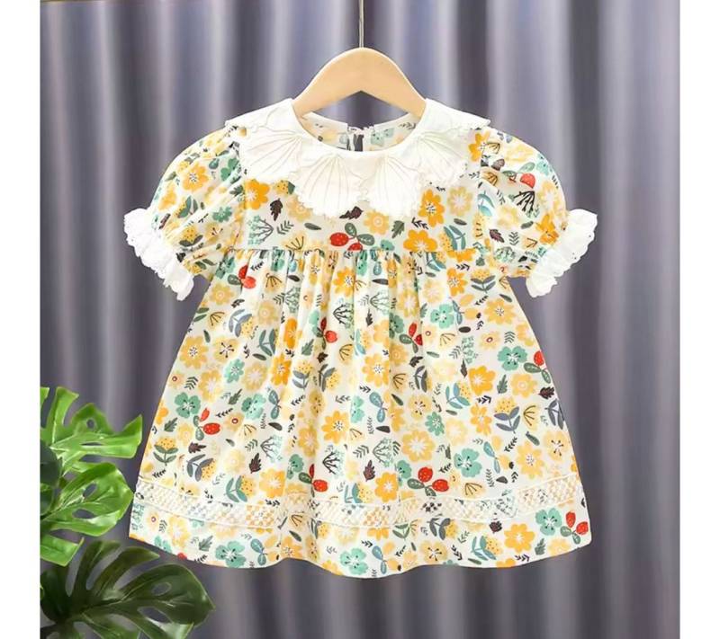 suebidou Midikleid Mädchen Sommerkleid kurzarm Blumenkleid mit Kragen und Rüschen Spitzendetails, Blumenmuster Allover von suebidou