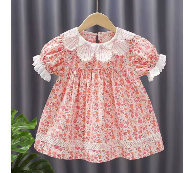 suebidou Midikleid Mädchen Sommerkleid kurzarm Blumenkleid mit Kragen und Rüschen Spitzendetails, Blumenmuster Allover von suebidou