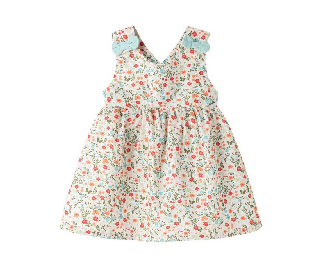 suebidou Midikleid Mädchenkleid Sommerkleid mit Blumenmuster und Schleifen Baby/Kleinkind Träger zum Knöpfen, Schleifen von suebidou