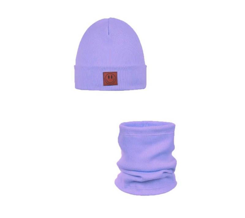 suebidou Mütze & Schal Kombinationsset Mütze/Loop mit Smiley Baumwolle weich und warm (Mütze und Loop) Smiley Patch auf der Mütze von suebidou