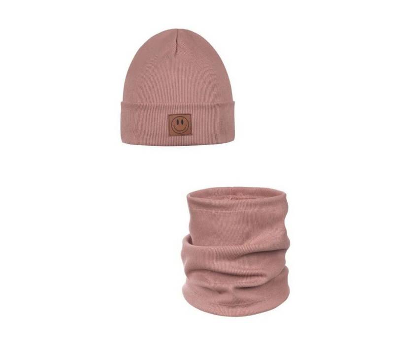 suebidou Mütze & Schal Kombinationsset Mütze/Loop mit Smiley Baumwolle weich und warm (Mütze und Loop) Smiley Patch auf der Mütze von suebidou