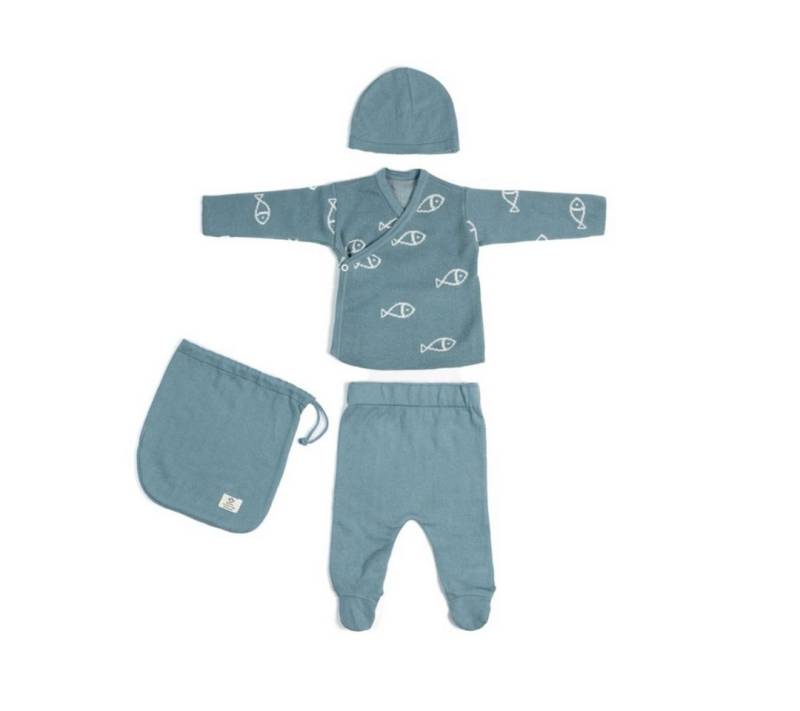 suebidou Neugeborenen-Geschenkset Newborn Baby Set aus Bio Baumwolle zur Geburt 4 teilig (1 Hose, 1 Jacke, 1 Mütze, 1 Tasche) 4 teiliges Set aus hochwertigen Materialien von suebidou