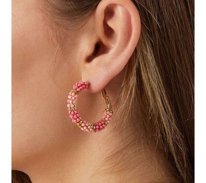 suebidou Ohrring-Set Damen Creolen 'Perlen der Freude' pink/gold von suebidou