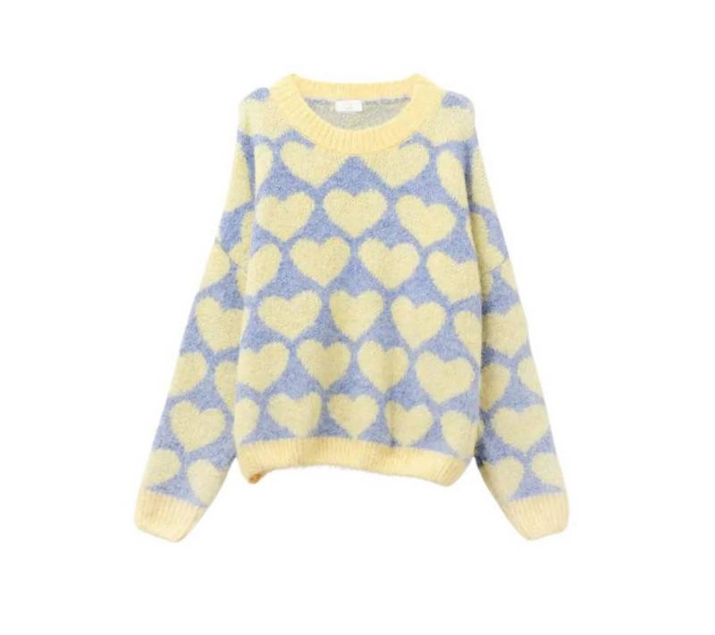 suebidou Rundhalspullover Damen Oversized Pullover pastellfarben mit Herzen Allover Oversized, Onesize, elegant, lässig von suebidou