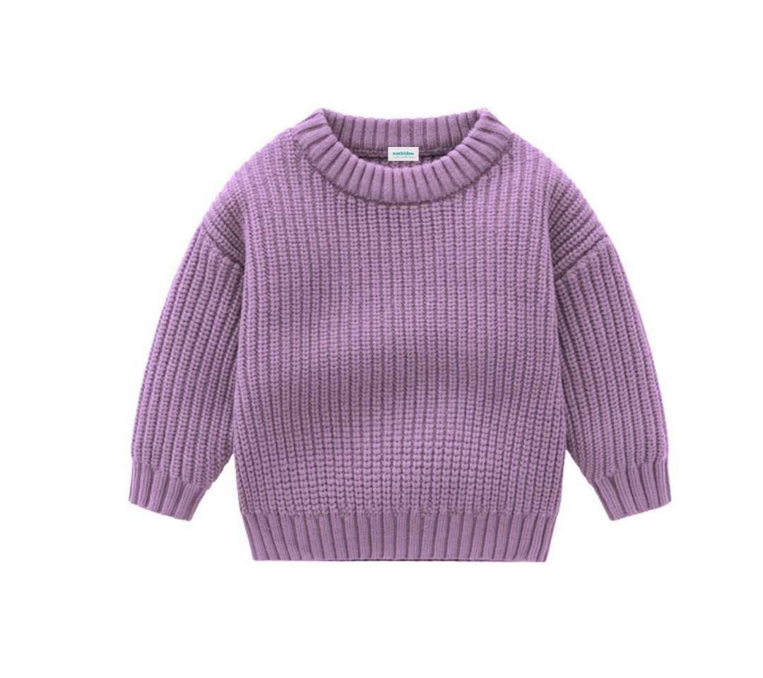 suebidou Rundhalspullover Kinder Grobstrick Pullover 'Loose' wärmend Strickpulli versch.Farben (1 Pullover) unifarben, in beige mit bunten Punkten von suebidou