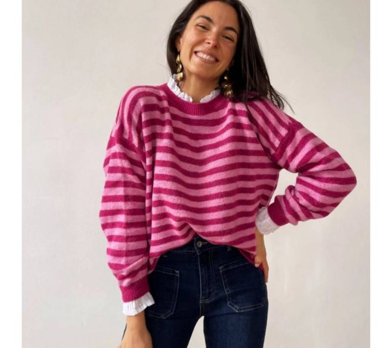 suebidou Rundhalspullover Wunderschöner Damen Pullover gestreift fuchsia/rosa Colorblock, gestreift, lässiger Schnitt von suebidou