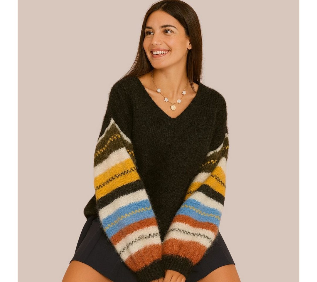 suebidou Strickpullover Oversize Damen Pullover mit weiten Ärmeln Bohème-Streifen in Trikolore von suebidou