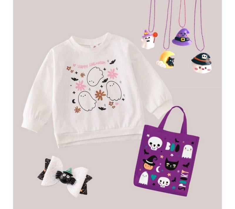 suebidou Sweatshirt Halloween Sweatshirt Set für Mädchen mit Accessoires süßer Print von suebidou