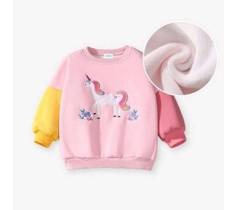 suebidou Sweatshirt Zauberhaftes Sweatshirt Colorblock mit Einhornmotiv für Mädchen (Packung) Kuschelig wärmend: Innen angerautes Sweatshirt für extra Komfort von suebidou