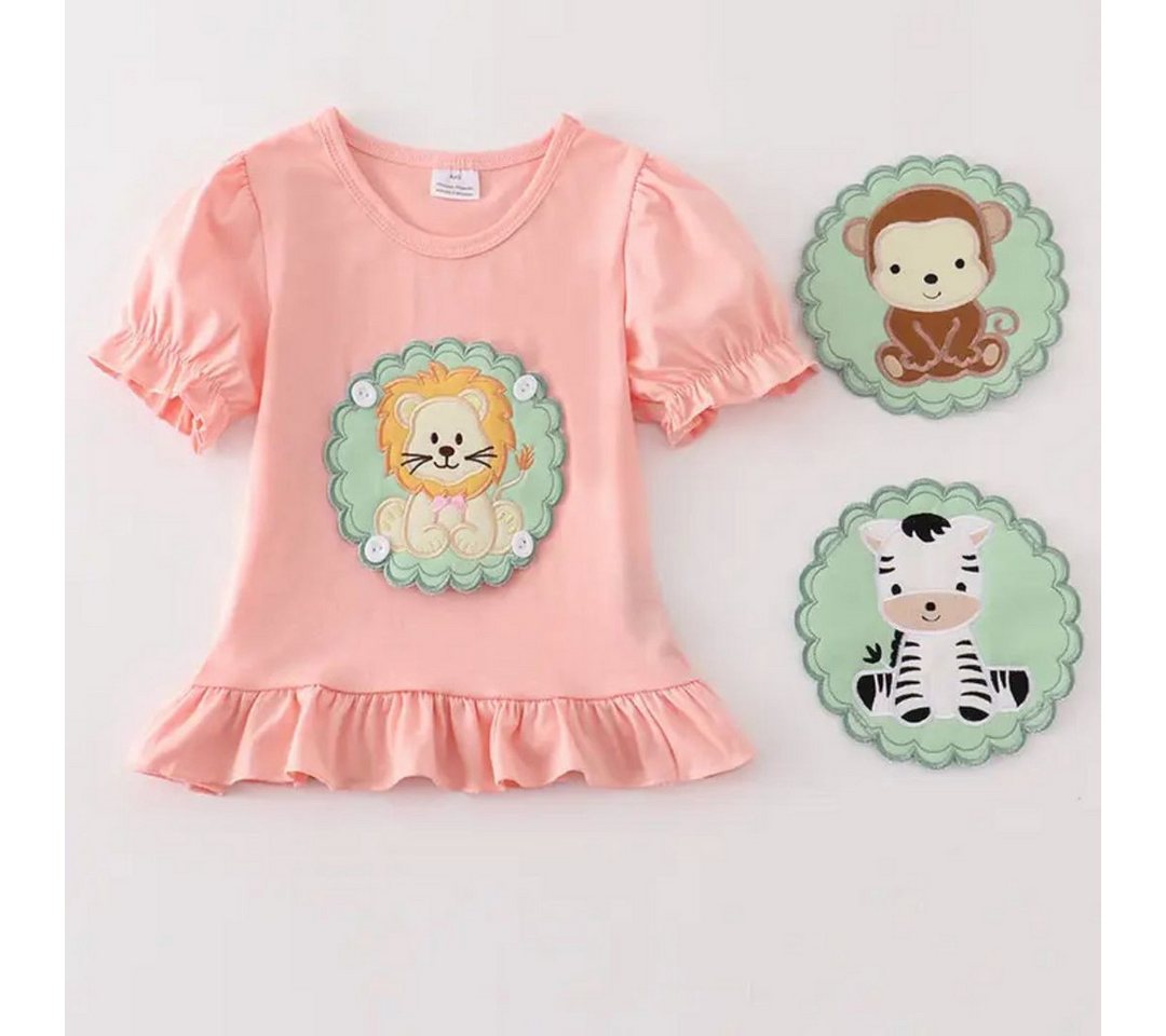 suebidou T-Shirt Mädchen Kurzarmshirt rosa Puffärmel mit Patches Tiermotive 3 Patches zum Austauschen für einen wechselnden Look von suebidou