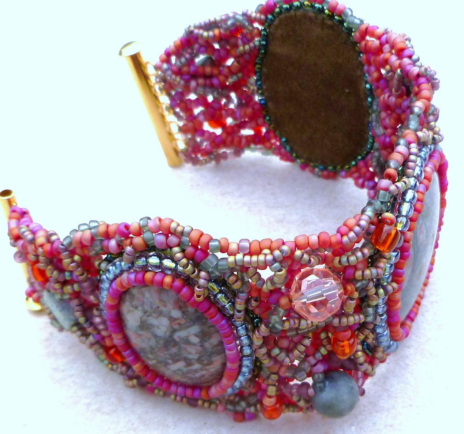 Rhyolith 3 Stein Freeform Chunky Perlen Manschette Armband von suegoode