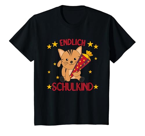 Kinder Endlich Schulkind Katze Schultüte Schule süßes Katzen T-Shirt Kinder Endlich Schulkind Katze Schultüte Schule süßes Katzen T-Shirt von süße Tiere für Kinder 1. Klasse Schulkind