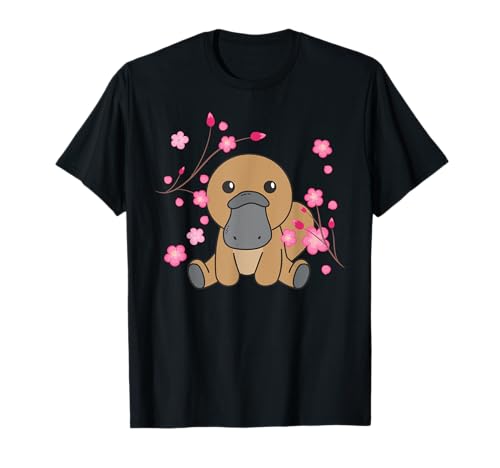 Schnabeltier süße Tiere für Kinder Kawaii Kirschblüten T-Shirt von süße Tiere in Kirschblüten mit Blütenblätter