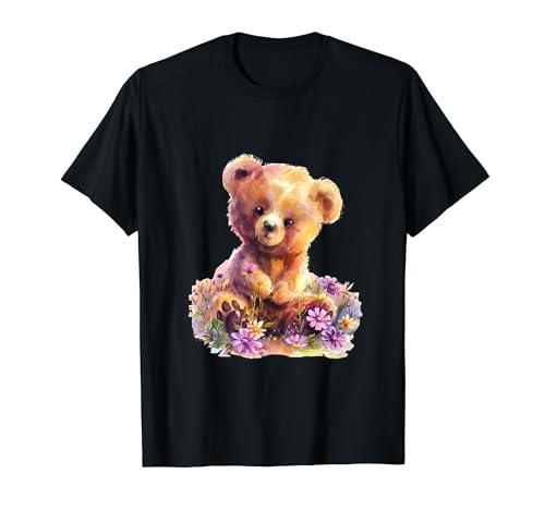 Baby Bär mit Blumen süßer Kuschelbär Tochter Mädchen T-Shirt von süßer farbenfrohe Bärliebhaber Outfits