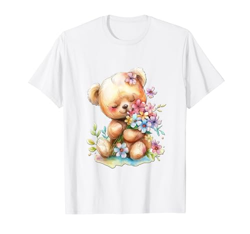 Baby Bär mit Blumen süßer Kuschelbär Tochter Mädchen T-Shirt von süßer farbenfrohe Bärliebhaber Outfits