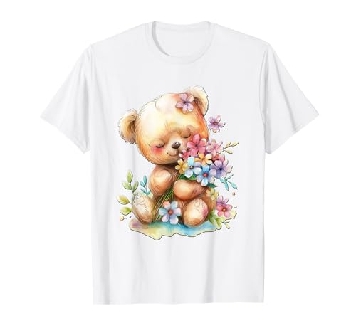 Baby Bär mit Blumen süßer Kuschelbär Tochter Mädchen T-Shirt von süßer farbenfrohe Bärliebhaber Outfits
