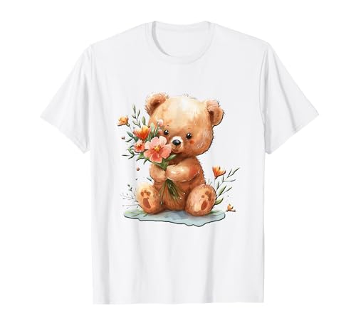Baby Bär mit Blumen süßer Kuschelbär Tochter Mädchen T-Shirt von süßer farbenfrohe Bärliebhaber Outfits