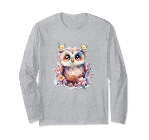 Baby Eule mit Blumen süße Eulen Mädchen Tochter Sohn Langarmshirt von süßer farbenfrohe Eulen Liebhaber Outfits