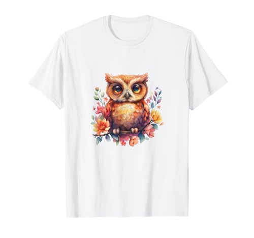 süßer farbenfrohe Eulen Liebhaber Outfits Baby Eule mit Blumen süße Eulen Mädchen Tochter Sohn T-Shirt von süßer farbenfrohe Eulen Liebhaber Outfits