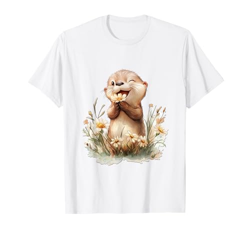 Baby Otter mit Blumen süße Seeotter Mädchen Tochter Sohn T-Shirt von süßer farbenfrohe Otter Liebhaber Outfits