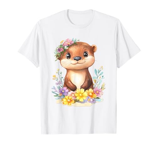 Baby Otter mit Blumen süße Seeotter Mädchen Tochter Sohn T-Shirt von süßer farbenfrohe Otter Liebhaber Outfits