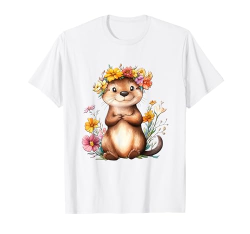 Baby Otter mit Blumen süße Seeotter Mädchen Tochter Sohn T-Shirt von süßer farbenfrohe Otter Liebhaber Outfits