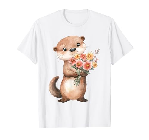 Baby Otter mit Blumen süße Seeotter Mädchen Tochter Sohn T-Shirt von süßer farbenfrohe Otter Liebhaber Outfits