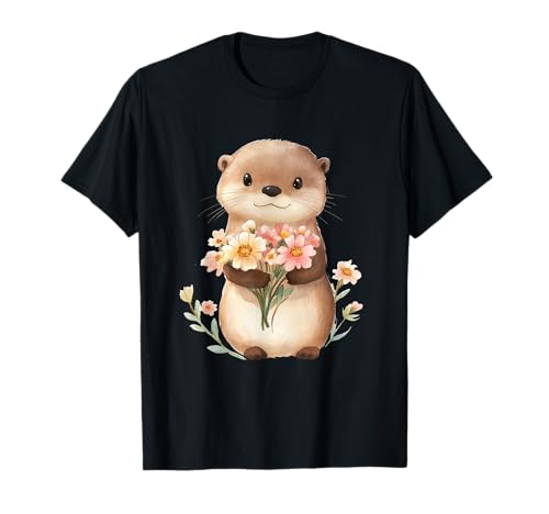 Baby Otter mit Blumen süße Seeotter Mädchen Tochter Sohn T-Shirt von süßer farbenfrohe Otter Liebhaber Outfits