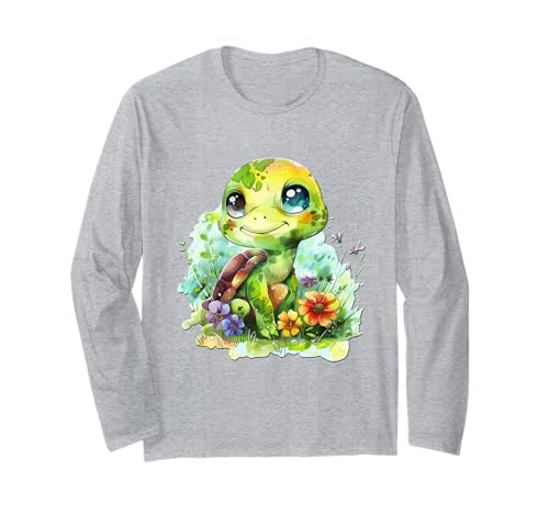 Baby Schildkröte mit Blumen süße Kröte Mädchen Tochter Sohn Langarmshirt von süßer farbenfrohe Schildkröten Liebhaber Outfits