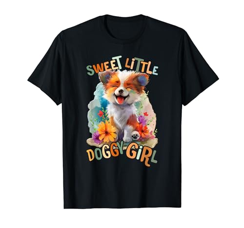 Baby Welpe mit Blumen süßer Hund Doggy Girl Tochter Mädchen T-Shirt von süßer farbenfrohe Welpen Liebhaber Outfits