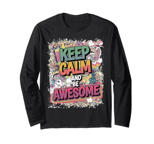 Tochter Keep Calm be Awesome Einhorn Ponny Mädchen pinkes Langarmshirt von süßes Regenbogen Einhörner Designs für Mädels