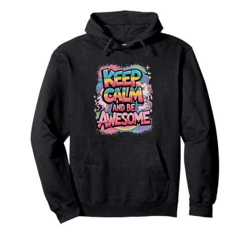Tochter Keep Calm be Awesome Einhorn Ponny Mädchen pinkes Pullover Hoodie von süßes Regenbogen Einhörner Designs für Mädels